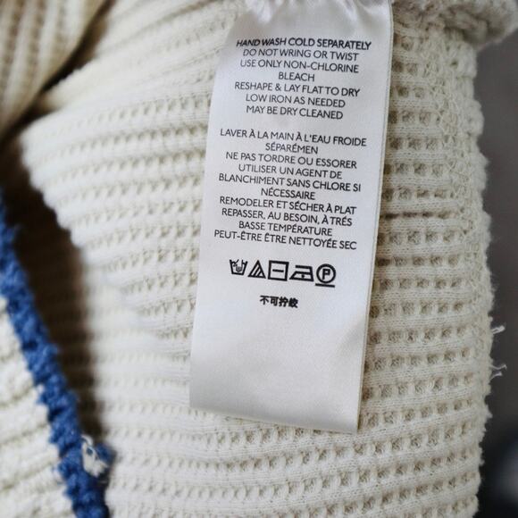 Free People Size M Geo Party Sweater Pullover Waffle Knit Ivory Blue Orange - Picture 10 of 11